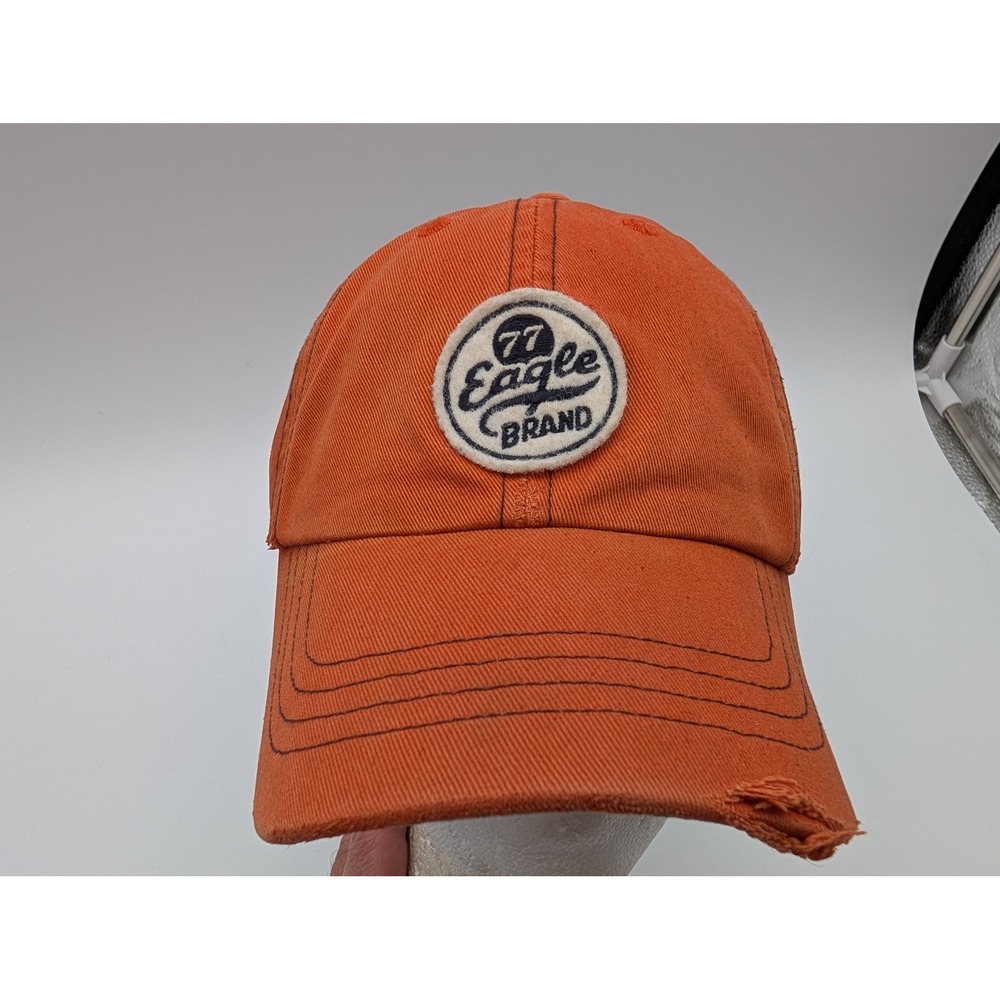 American Eagle Outfitters Orange Distressed Baseball Hat Eagle Brand 77 Patch